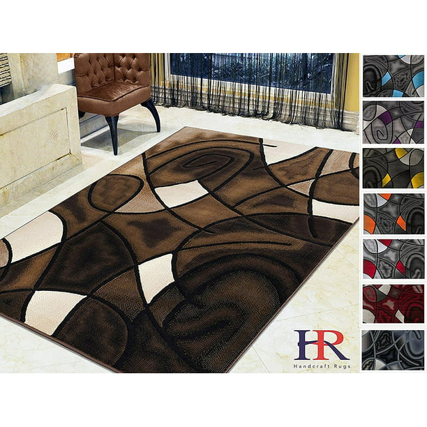 Brown Area Rug Modern Design Small Extra Large Waves Pattern Contemporary Rugs